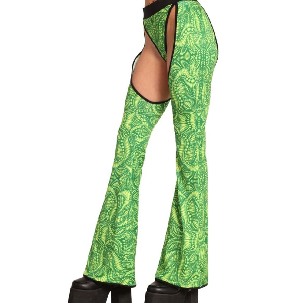 🚫SOLD🚫 BRAND NEW green inferno rave chaps - Picture 2 of 5